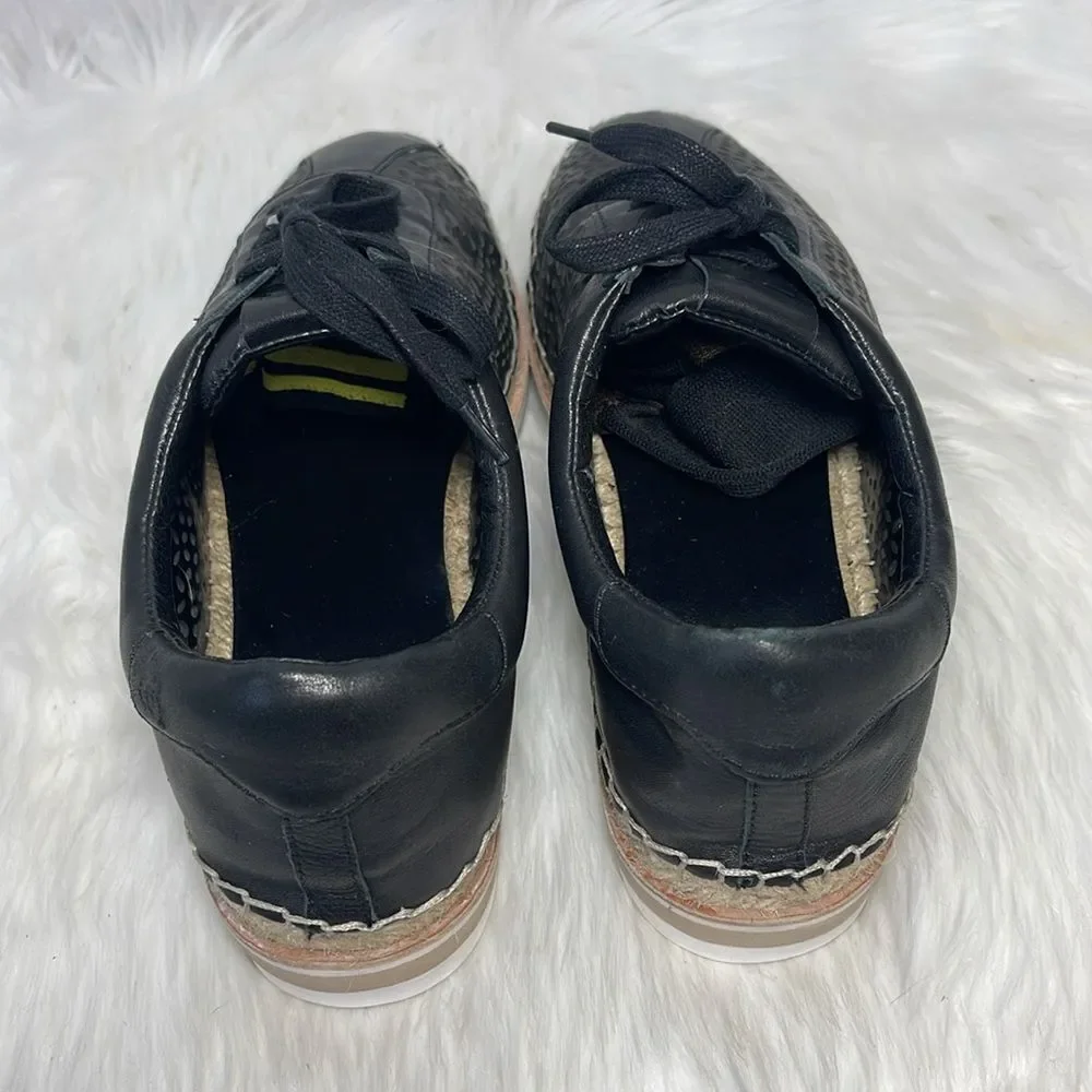 Marc‎ Fisher Walden Black Leather Laser Cut Espadrille Oxford Sneakers Sz…
